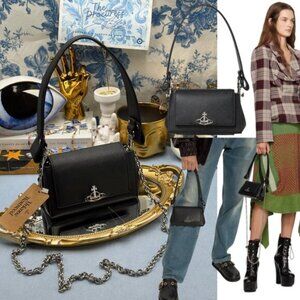 🆕 VIVIENNE WESTWOOD 🧿 NWT Small Black Hazel Bag - Saffiano Leather - Black